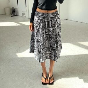 black & white boho print midi skirt
